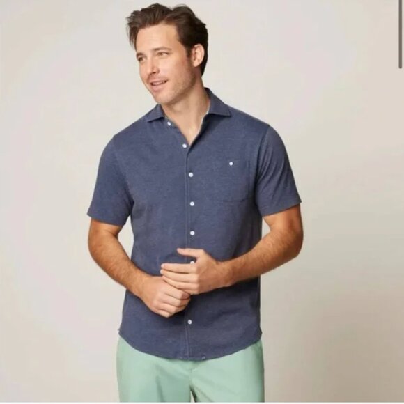johnnie-O Crouch Hangin' Out Button Up Shirt Navy Blue Large NWOT Short Sleeve - Picture 1 of 10
